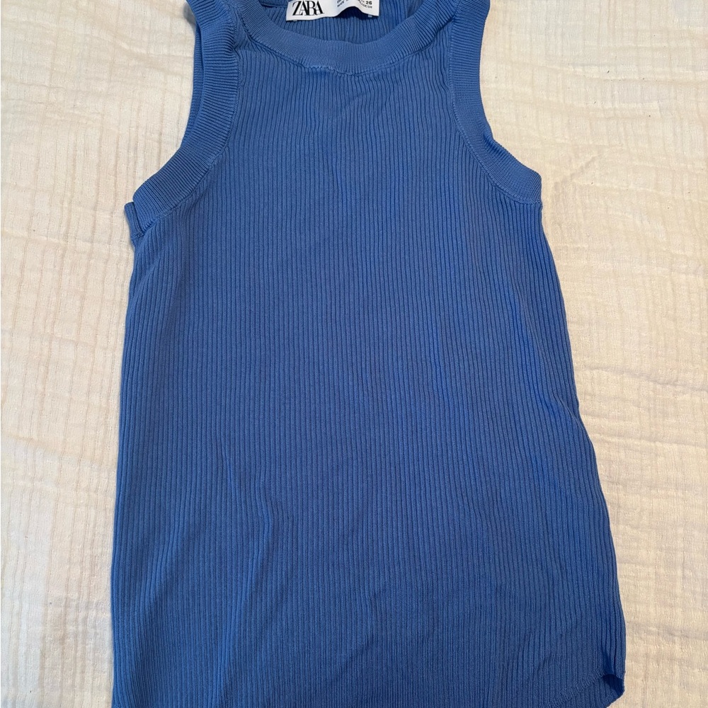 Zara Azure Ribbed Knit Top